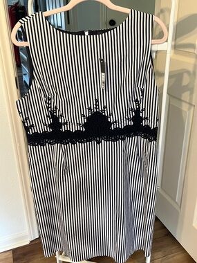 The Limited Navy & White Striped Midi Dress with Lace Waist